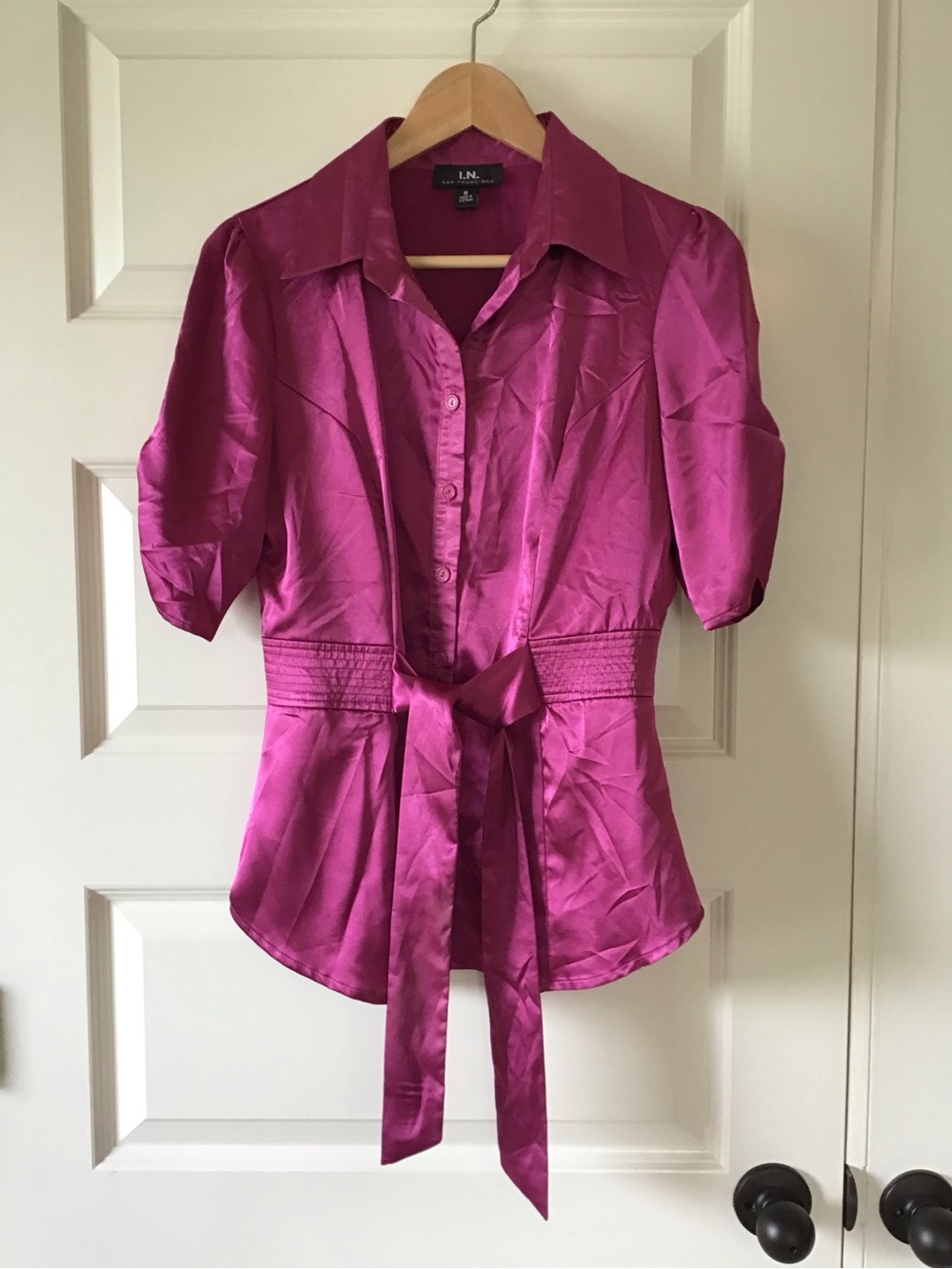 Vintage I.N. San Francisco Magenta Tie-Waist Button Down Blouse